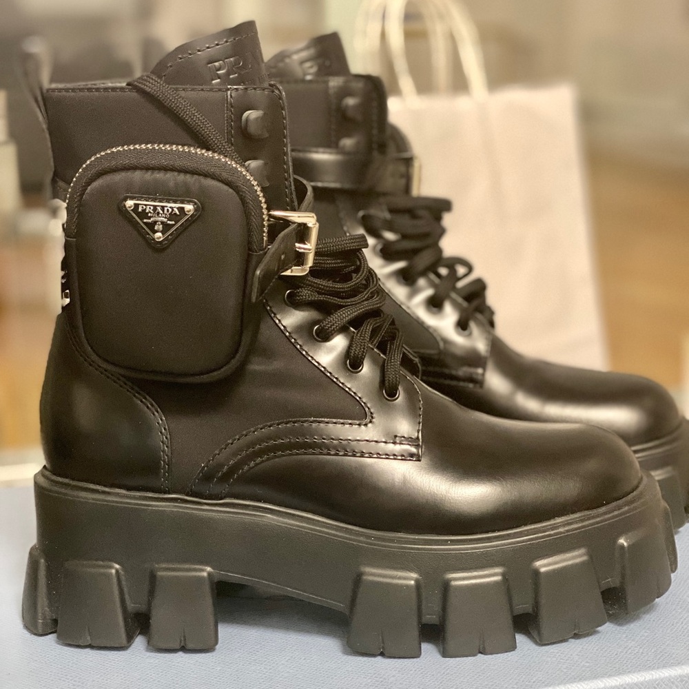 Brand New Prada Monolith rois leather and nylon boots, with the original box